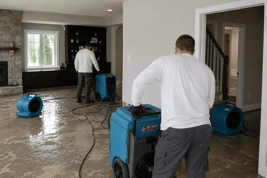 Granite State Water Damage Restoration crew drying a water damaged home in Derry, NH