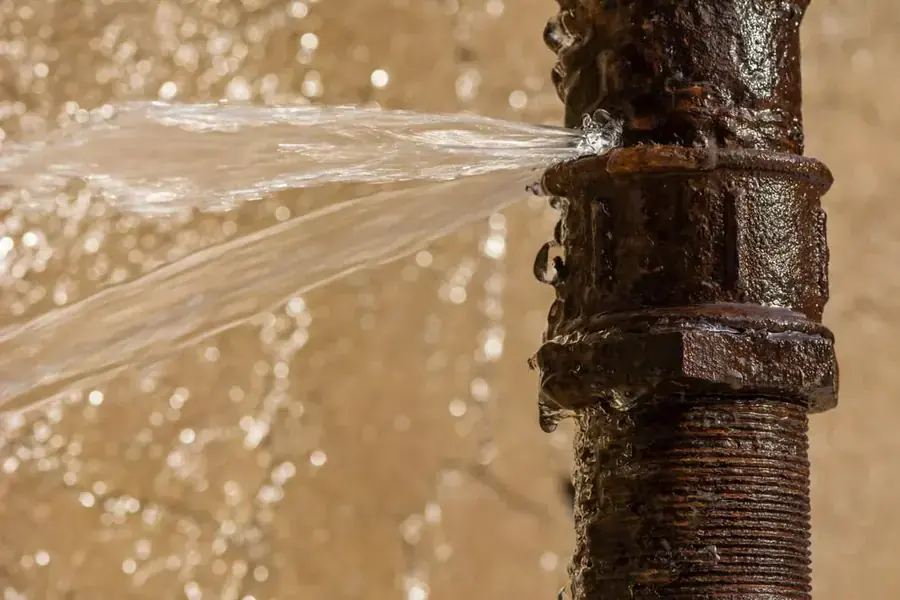 Burst pipe spraying water in a Derry, NH home